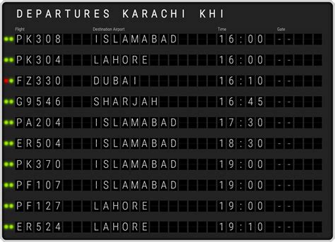 karachi airport flight schedule today.